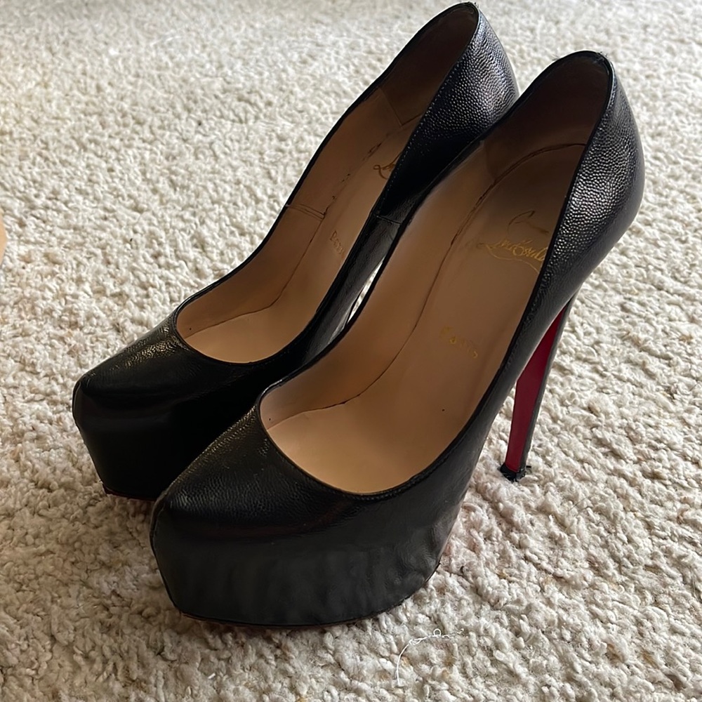 Christian Louboutin Black Leather Platform Pumps with Red Soles and Heels